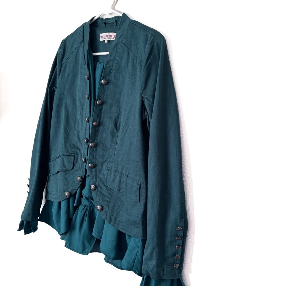 Free People Ruffle Romance Blazer in Deep Teal Size M - Picture 2 of 6